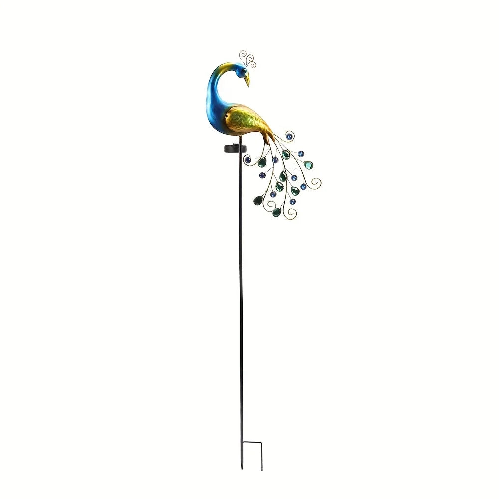 Solavira Solar Garden Peacock Figure 75 cm | Metal LED sculpture | IP65 waterproof | Outdoor garden decor