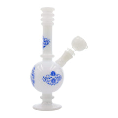 10-inch white glass bong smoking device that looks like a vase with Chinese patterns